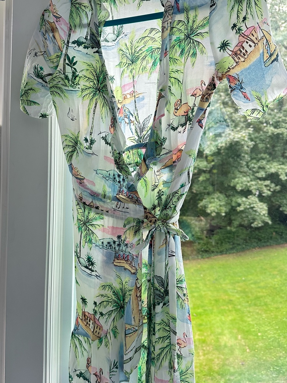 Zara Tropical Tie-Front One-Piece in White, Green, Blue, Pink